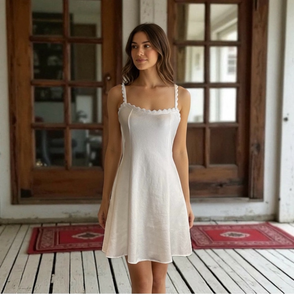 ZARA Short A-Line Stretch Knit Dress Spaghetti Strap White Size Medium– NWT